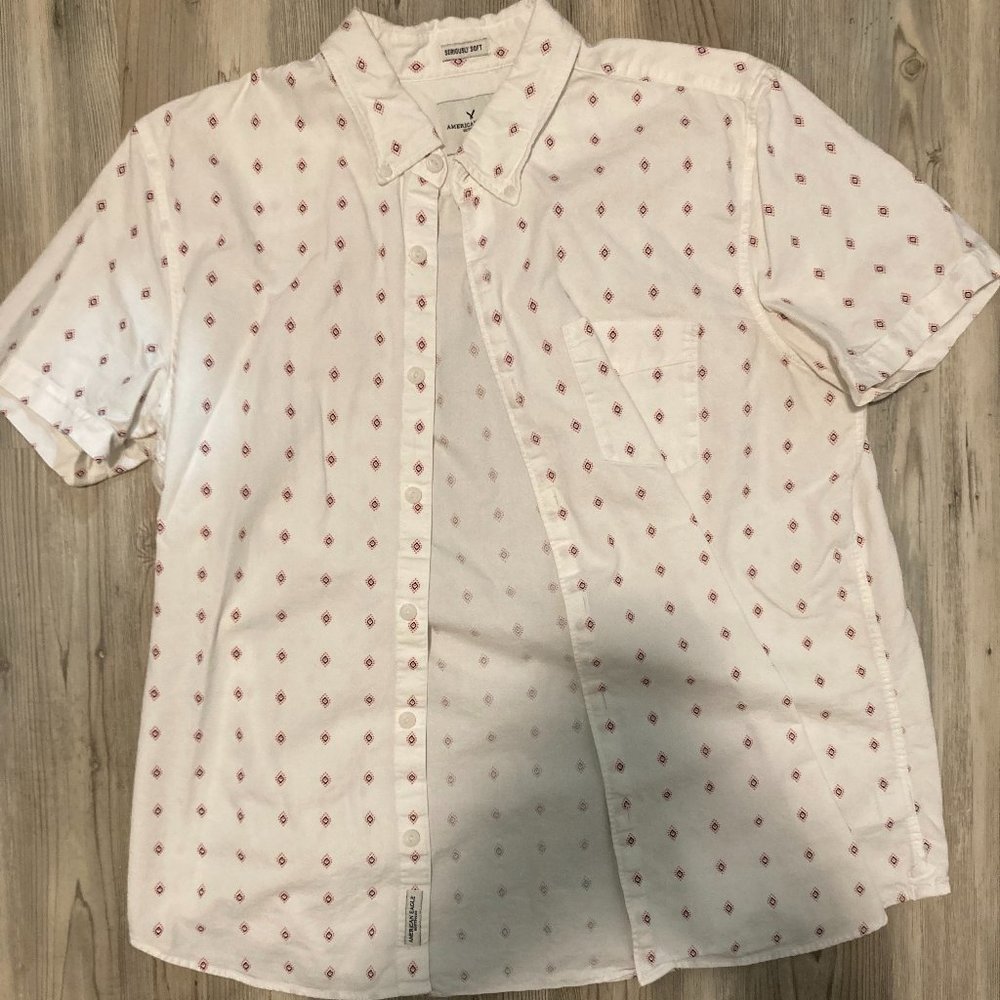 White Patterned American Eagle Button Down Shirt Size L